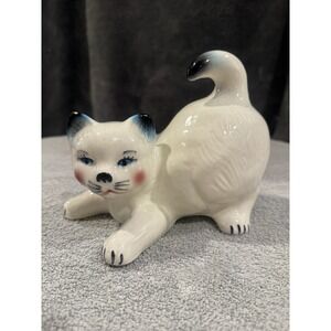Vintage Ceramic Cat Kitty Stretching Collectible Mexico White Persian